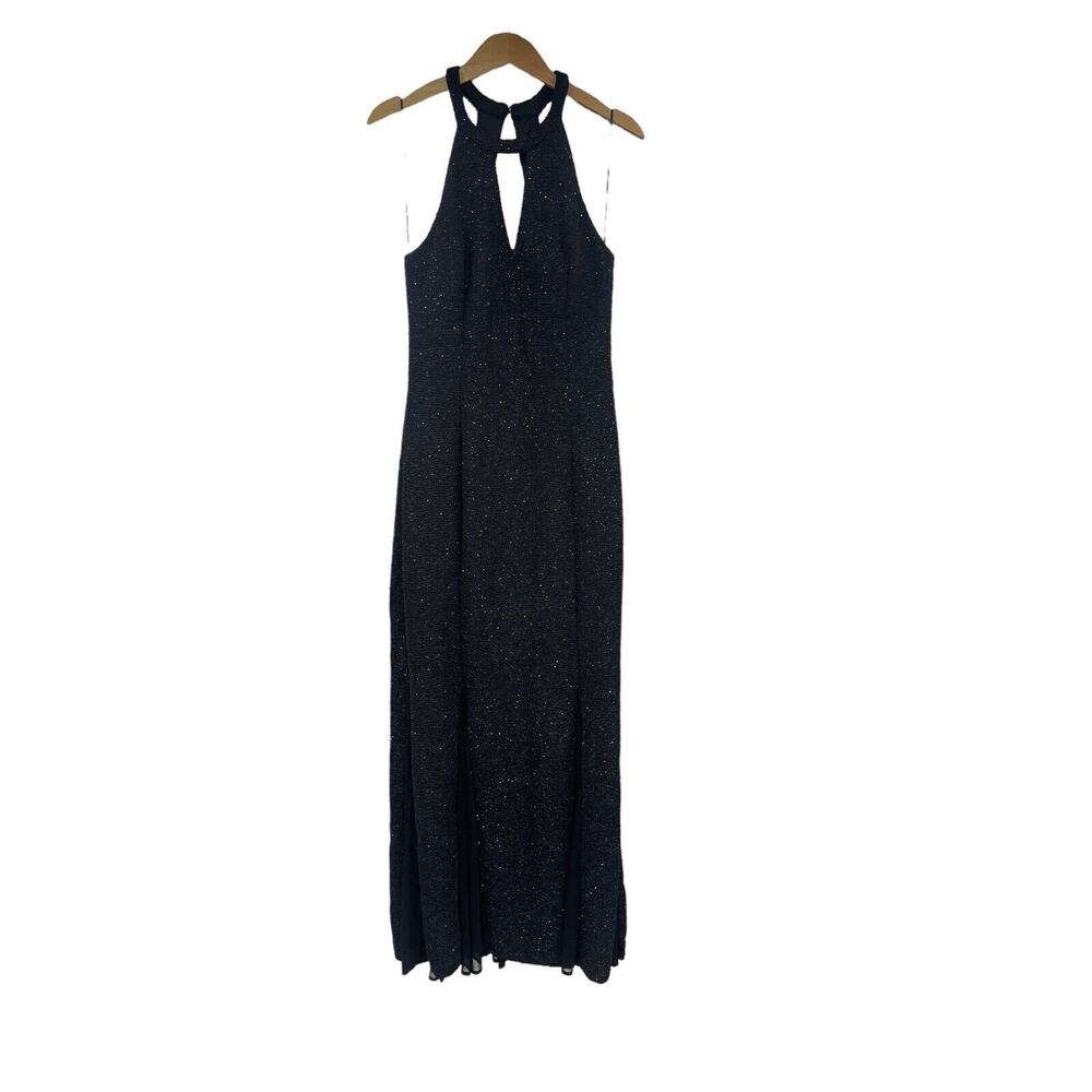 Vintage Nightway Black Stretchy Backless Sleeveless Sparkle Formal Dress 12